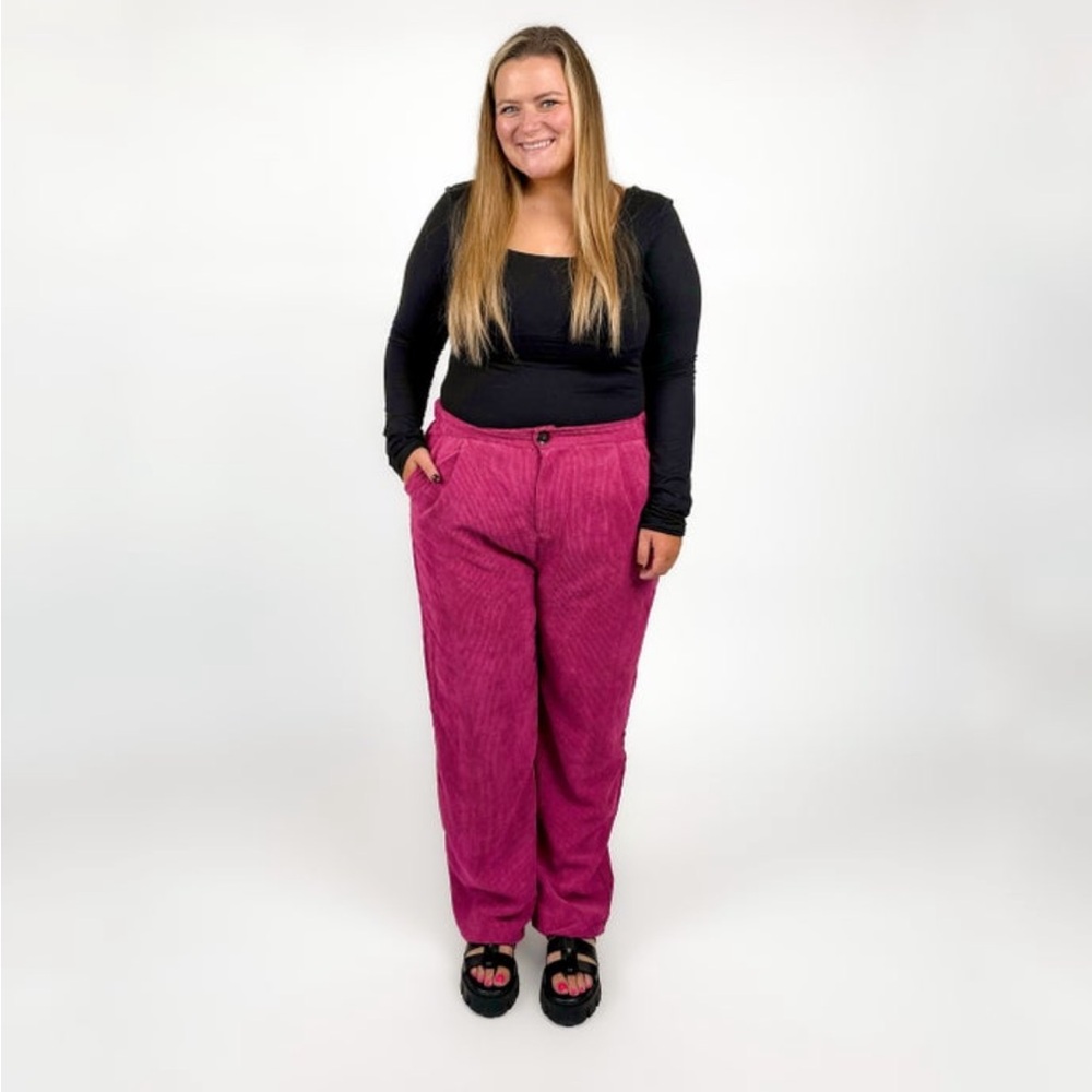 Zenana Purple High Rise Corduroy Pants With Pockets Size Large